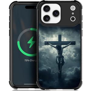 CARLOCA for iPhone 17 Pro Max Compatible with Magsafe Case Design for Girl Boy Shockproof Magnetic Charge Hard PC Back Case Esthetics Pattern Dark Sky Clouds Large Cross Jesus