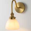 Compact Gold Wall Sconce with Brass Finish - Brass Wall Sconce Featuring Milk Glass Shade and gooseneck Design for Farmhouse Vanity - Mid Century Modern Wall Light Fixture (Bulb Included) (1 Pack, BRS-D6)