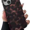 Compatible with iPhone 13 Case Tortoise Shell Phone Case for Women Girl Shockproof TPU and Hard PC Protective Cover - Amber Brown Leopard