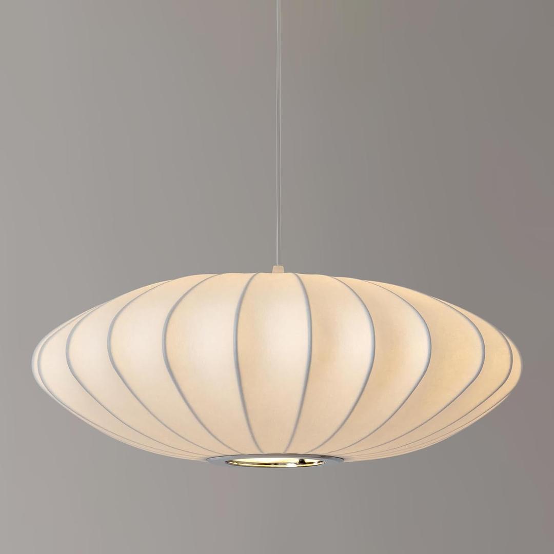 19.7 Inch Silk Light Fixture Pendant, Modern Light Fixture Chandelier White Lantern Hanging Lighting Fixture for Living Room Dining Room Bedroom Restaurant Foyer