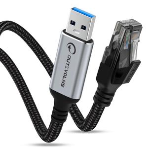 USB to Ethernet Cable 5 FT, USB 3.0 A to RJ45 Male Nylon Adapters, Gigabit Directly Connected, Compatible for Laptop, Desktop PC, Switch, Windows 10 and Windows 11