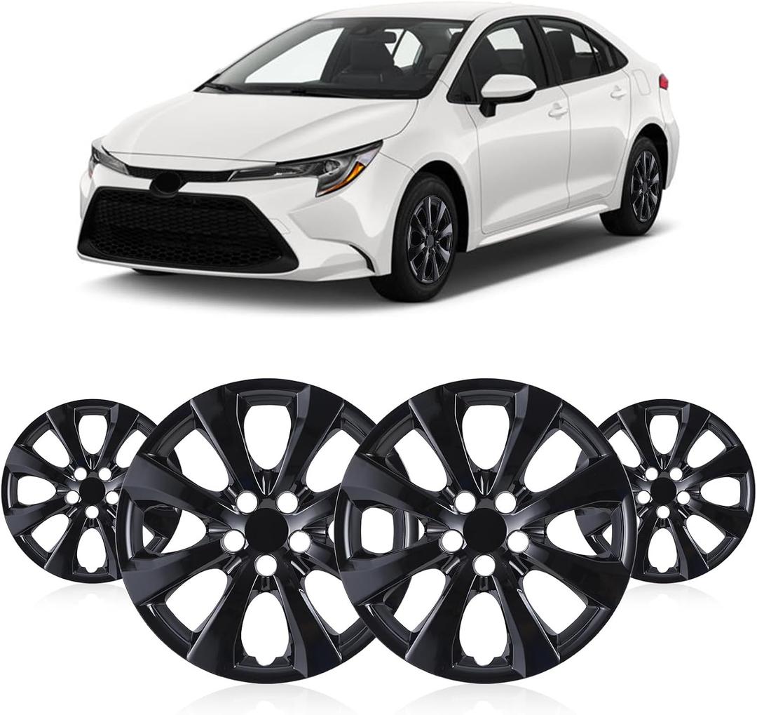 WOLFSTORM 16" Hubcaps for Toyota Corolla 2009-2026/ Corolla Hybrid LE 2023-2026/ Matrix 2009-2014 Steel Wheels, R16 Car Hubcaps Snap On Installation 16 Inch Wheel Rim Cover Set of 4, Black Lacquer