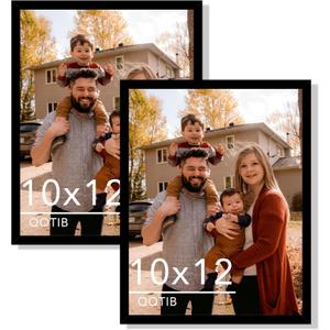 2 Packs 10x12 Picture Frame Black, Engineered Wood 10 x 12 Photo Frame, 10 by 12 Photo Poster Frame for Wall Hanging Set of 2, Black