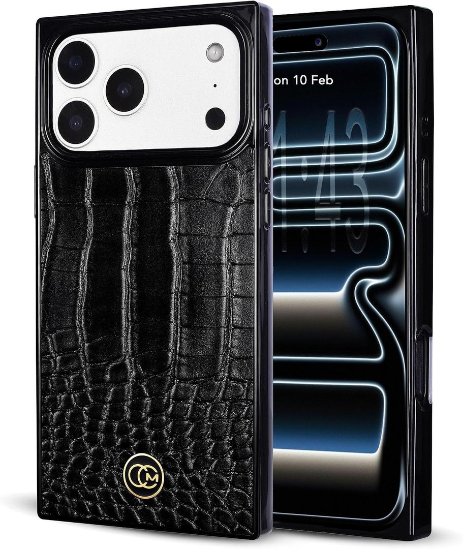 COCOMII Rectangle Case for iPhone 17 Pro Max, Compatible with MagSafe, Black Crocodile Leather