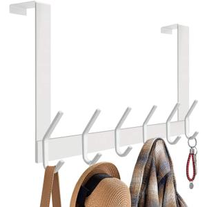 DOKU Over The Door Hook, Heavy Duty Over Door Hanger Holder for Coat Robe Hat Clothe Towels Hanging, Bathroom Organizer Towel Rack 12 Hooks, White