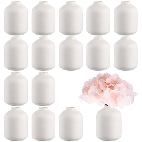 Tioncy 15 Pack White Ceramic Bud Vases Bulk Boho Small Flower Vase White Ceramic Vases for Centerpieces for Dry Flowers Pampas Grass Home Wedding Table Decor (3.9"*2.76",Stylish)