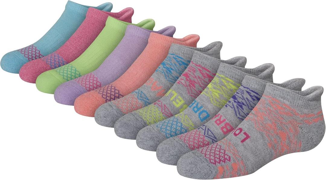 Hanes Girls' Comfort Fit Heel Shield and No Show Socks, 10-Pair Packs (Gray, M)