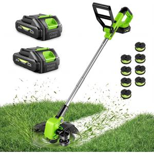 21V Weed Wacker Cordless & Lawn Edger, 9000RPM Electric Weed Eater with 2x2.0Ah Battery, 12" Auto Line Feed String Trimmer with 8 Pcs Spools, Lightweight Edger Lawn Tool for Yard, Green