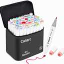 Caliart Pastel Alcohol Markers, 61 Colors Fine & Broad Chisel Dual Tip Permanent Art Markers with Carrying Case, Alcohol Based Sketch Pens for Adults Artists Coloring Painting Drawing Illustration