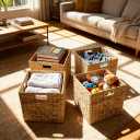 12x12in Storage Baskets,Set of 4 Water Hyacinth Baskets,Wicker Cube Baskets Laundry Organizer,Foldable Handwoven Storage Cubes,for Cube Shelf,Collapsible Laundry Baskets Pantry,Living Room,Bedroom