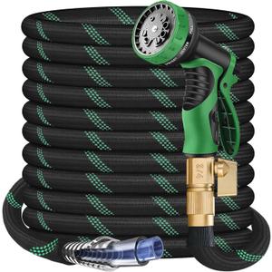 100 ft Garden Hose - 2025 New Upgraded Flexible Water Hose - Ultra Lightweight Kink-free Car Washing Pipe with 10 Function Sprayer and 3/4" Solid Brass Fittings - Durable,Leak proof Garden Hoses (blackgreen)