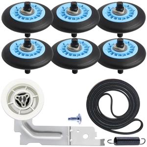 Upgraded Dryer Repair Kit Compatible with Samsung Dryer Roller Replacement Kit, for DC97-16782A Dryer Roller, DC93-00634A Idler Pulley, 6602-001655 Belt (6 Roller White Spacer)