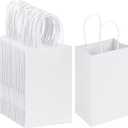 RACETOP White Paper Bags with Handles Bulk,8"x4.5"x10.8" 50Pcs,Kraft Paper Bags Party Favor Bags Shopping Bags Kraft Bags White Paper Gift Bags with Handles Bulk (1 Count (Pack of 100)