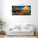 VEAEE Abstract Mountain Wall Art,Mid-Century Modern Canvas Prints,Boho Wall Decor,Moon Nature Artwork Watercolor Landscape Painting for Bathroom Bedroom Living Room Home Decor Framed 20"x40"