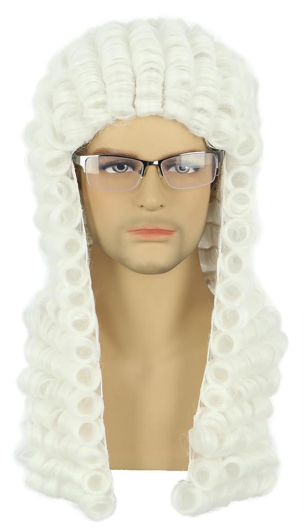 yuehong Adult Long Curly White Barrister Judge Wig Gentleman Lawyer Costume Hair Heat Resistant Synthetic Fibers Soft Durable Breathable Wig