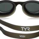 TYR Adult Vesi Mirrored and Non-Mirrored Swimming Goggles with Wide Peripheral Range, Anti Fog, No Leak, and Quick Adjust (Black)