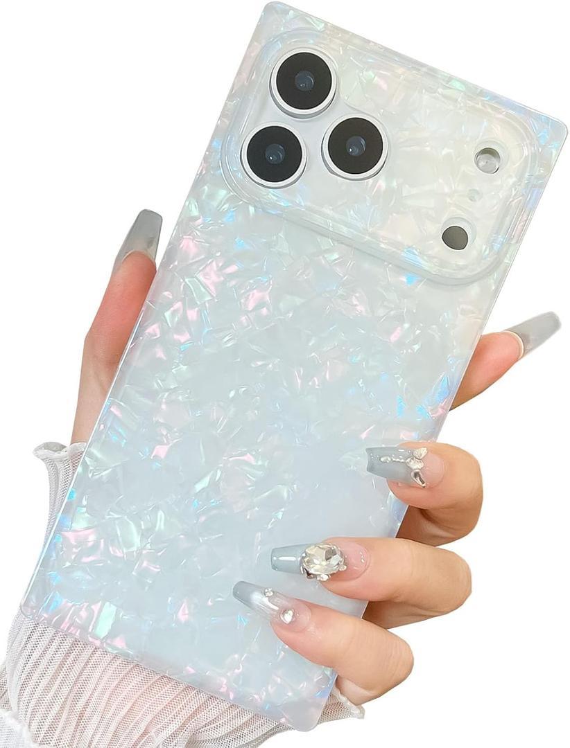 ERZZIL Elegent Pearl Pattern Compatible with iPhone Rectangle Edge Case, Slim Soft TPU Silicone Protective Bumper Cases Cover(Colorful Pearl,17)