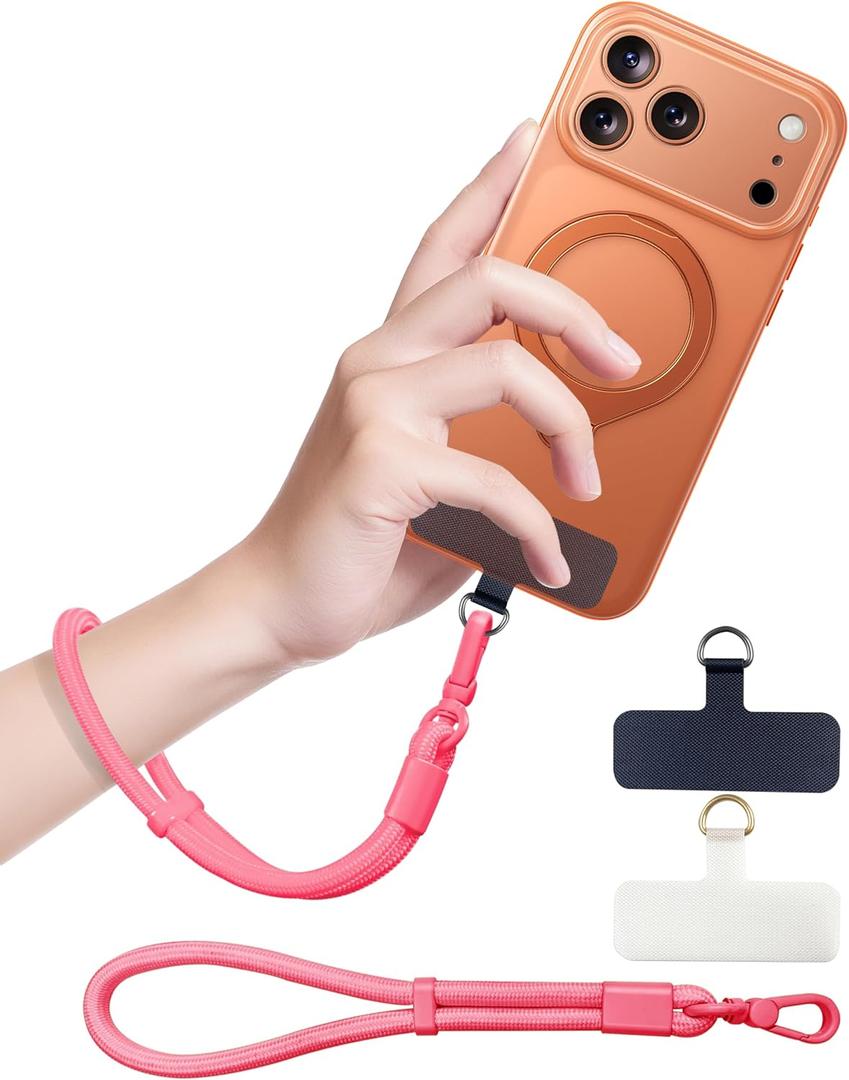 Phone Lanyard, Phone Wrist Strap for Cellphone Case, Adjustable Cell Phone Strap with 2 Tether Tabs for All Smartphones, Pink