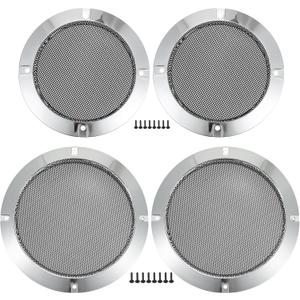 ACROPIX Universal 4" 6.5" Speaker Grills Cover Mesh Round 4 inch 6.5 inch Audio Speaker Subwoofer Guard Protector Case with Mounting Screws Iron Plated Silver Tone - Pack of 4