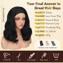 Yaki Straight Curly Headband Wig for Black Women 16 Inch Straight Top Curly Ends Head Band Wig, Heat Resistant Synthetic Wear & Go Glueless Wig with Adjustable Velcro Headband