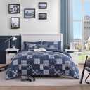 AMBERSPACE Twin XL Comforter Set Navy Blue, Plaid Bedding Set 5 Pieces for Boys Girls Teen, Classic Homestead-Style Comforter Set Bed in A Bag with Sheets, Pillowcase & Sham