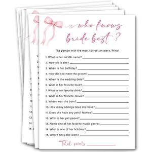 Bridal Shower Games - Who Knows The Bride Best, Wedding Shower Bachelorette Party Game, Bridal Shower Games 30 Guests/P02