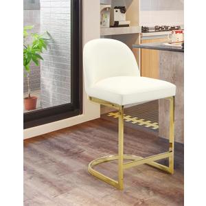 Iconic Home Xander Counter Stool Chair PU Leather Upholstered Armless Design Half-Moon Gold Plated Solid Metal U-Shaped Base Modern Contemporary, Cream