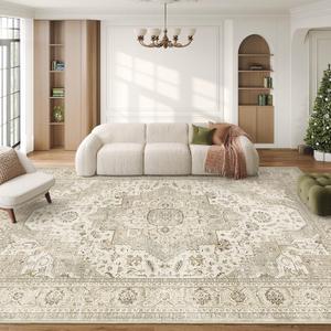 Washable Rugs 8x10 Area Rugs for Living Room, Bedroom, Office, Ultra-Thin Anti Slip Backing Rug, Super-Soft Vintage Large Area Rug, Home Decor Farmhouse Rugs (Ivory/Beige, 8'x10')