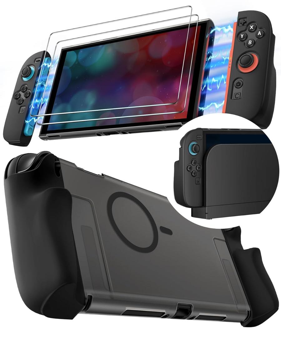 ivoler Dockable [Mag-Safe Fit] Grip Case for Nintendo Switch 2,5-in-1 Kit: Silky-Smooth Matte PC Hard Shell, Detachable 2 x Joycon Grips Cover, 2 x Screen Protector Scratch Shock Protection Full Set