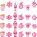 Zhanmai 24 Pcs Christmas Pink Ornaments Christmas Tree Hot Pink Decorations Cute Xmas Hanging Ornaments Traditional Xmas Tree Party Decors