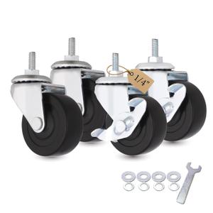 AXL 2 Inch Caster Wheels, 1/4 Inch Threaded Stem Swivel Casters with Brake, Quiet Rolling PVC Wheels for Furniture, Small Trolley, Utility Cart and Cabinet (Pack of 4)