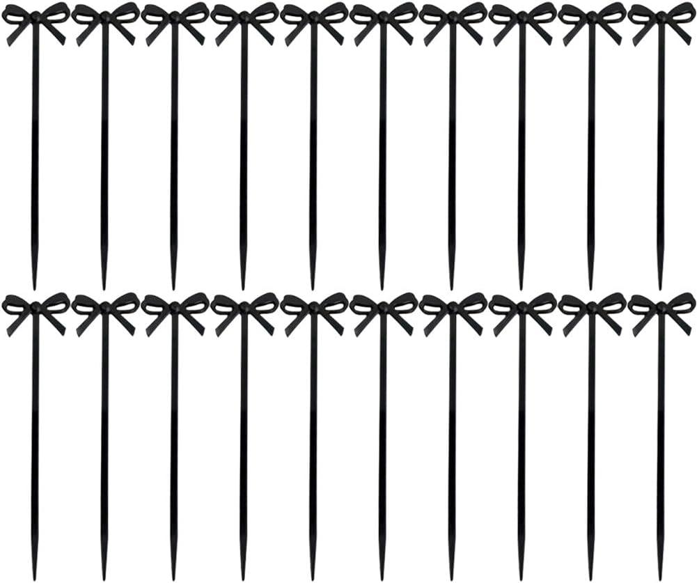 60 Pcs Black Cocktail Picks Black Bow Decor Fruit Fork Bow Drink Stirrers for Appetizers Decorative Halloween Holiday Party Food Drink Garnish Fruit Sticks