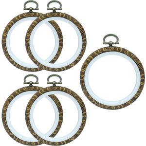 Kyuionty 5 Pack 4 Inch Round Embroidery Hoops, Cross Stitch Imitated Wood Display Frame Circle Embroidery Hoop Ring for Art Craft Sewing and Hanging