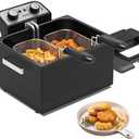 1800W 5 Liters/21 Cups Large Electric Deep Fryer with 3 Frying Baskets, Adjustable Temperature,View Window Lid,Countertop Stainless Steel Body Deep Fryer Pot,Perfect for Kitchen, Fry Fish for Home Use