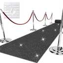 Glitter Black Carpet Runner for Party, 2.46X15ft, 200GSM Glitter Non-Woven Fabric, Hollywood Black Carpet for Event, Aisle Runner for Wedding Ceremony, Movie Theme Party Decorations