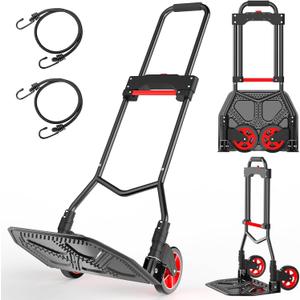 Heavy-Duty Steel Folding Hand Truck, 180LB Capacity Dolly cart with Telescoping Handle, Industrial Grade Collapsible Utility Cart for Moving, Warehouse and Shopping