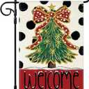 Artscope Welcome Bow Tree Christmas Garden Flag 12x18 Inch Double Sided, Polka Dot Seasonal Outdoor Winter Xmas Flag for Yard Farmhouse Holiday Decoration-Beige