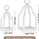 Wood Lanterns Decorative Indoor: Farmhouse Hanging Candle Holder Set of 2 White Table Centerpiece Fireplace Mantle Shelf 11" & 8" Rustic Home Decor Fall Ornaments Whitewashed