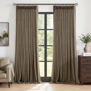 MIULEE 90 Inch Pinch Pleated Blackout Linen Curtains Brown, 2 Panels, 50"W x 90"L