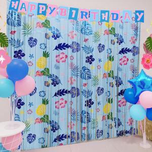 Hawaiian Element Pattern Birthday Party Supplies Foil Fringe Curtains Tinsel Animation Themed Photo Backdrop Streamers Cartoon Birthday Party Decorations