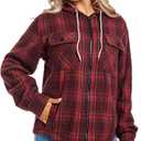 WINDFIT Women's Full Zip Fleece Flannel Jacket Plaid Sherpa Red XS