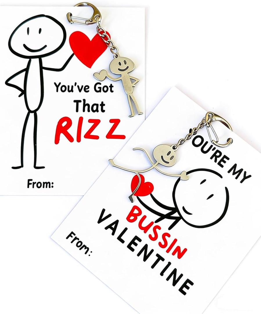 Valentines Day Gifts for Kids - 24 Pack Keychains with Slang Kids Valentine's Day Cards, Teen Tween School Valentines, Boys Valentines, Funny Valentine Card