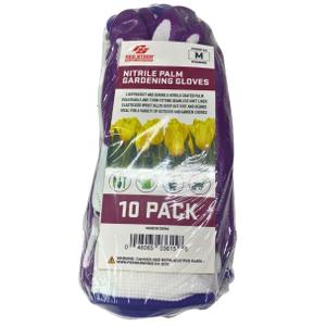 RED STEER GLOVE COMPANY, NITRILE PALM GARDENING GLOVES,PACK OF 10, (White& Purple)