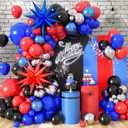 2 x Paready Red Black Blue Balloon Arch, 120 Pcs Matte Red Blue and Black Balloon Garland, Royal Blue Metallic Silver Blue Red Star Foil Balloons for Boys Men Birthday Party Decorations