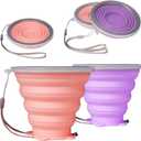 O-CONN 2 Pack Collapsible Cup, Silicone Collapsible Travel Cup, Silicone Folding Camping Cup with Lids Expandable, Drinking Cup for Outdoor Hiking Travel, Outdoor Sports- Portable, Graduated