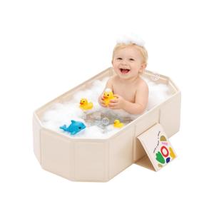 Collapsible Baby Bathtub for Newborns to Toddlers, Foldable Infant Bath Tub with Non-Slip Base, Large Portable Travel Shower Basin for Small Spaces, Camping, Easy Storage, White