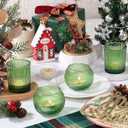 30pcs Assorted Ribbed Votive Candle Holders, Glass Holders Bulk for Wedding, Tea Light Candle Holder for Baby Shower St. Patrick's Day Table Centerpiece, Party and Home Decor Green