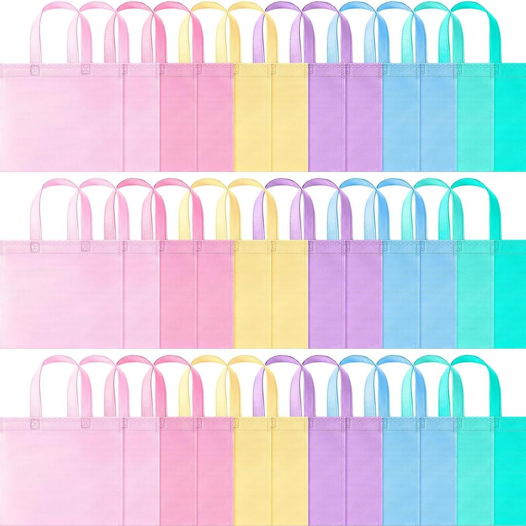 Sunnymove 36 Pcs Pastel Gift Bags Bulk with Handles, Non Woven Reusable Treat Tote Party Favor Small Goodie Rainbow Bags for Birthday Holiday Baby Shower Wedding Party Easter Wrapping Supplies