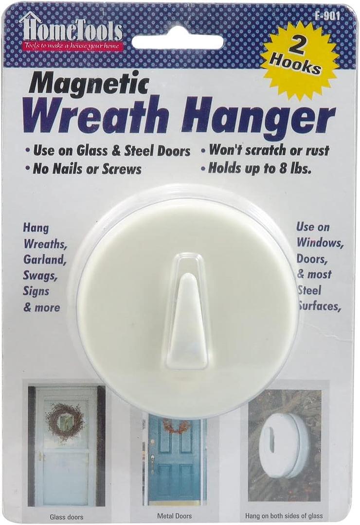 HomeTools Heavy Duty Magnetic Wreath Hangers for Indoor and Outdoor - Metal and Glass Doors - 2.5" Diameter - Each Hook Holds up to 8 lbs - 2 Hooks Included