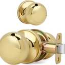 Flat Ball Door Knob Without Key and Lock, Non-Locking Passage Round Design Doorknob for Hallway/Closet, Polished Brass Finish (1 Pack)